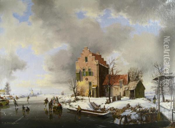 'on The Ice-holland' Oil Painting - Reginald Ernest Arnold