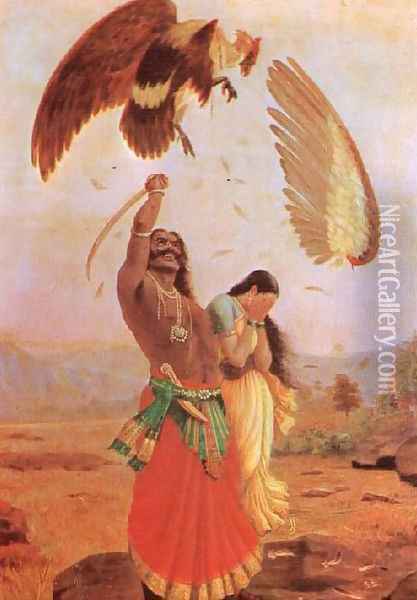 Jatayu Vadha Oil Painting - Raja Ravi Varma