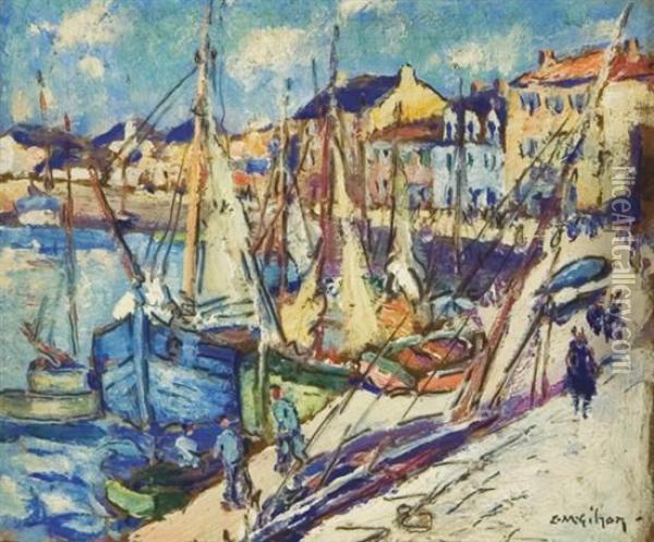 Activities By The Harbor, At Work At The Docks Oil Painting - Clarence Montfort Gihon