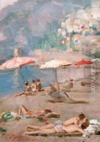 Sulla Spiaggia, Sorrento Oil Painting - Antonio Ferrigno