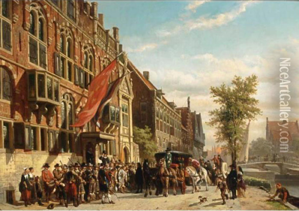 Visit Of Bayliff Dr. J. Ten Grootenhuys To The Guild Of Archers In Amsterdam Oil Painting - Cornelis Springer