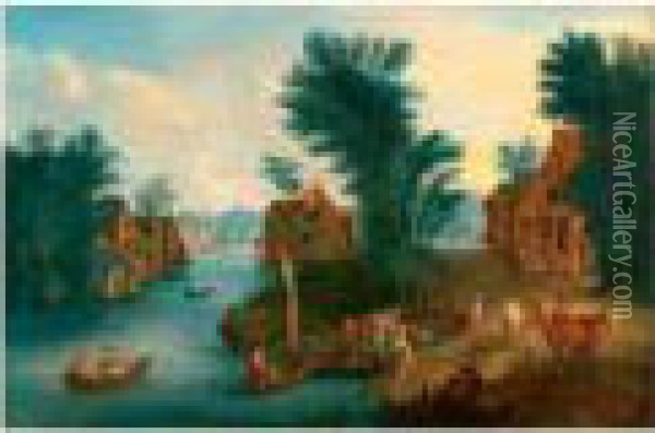 Paysage De Village Au Bord De Riviere Oil Painting - Karel Beschey