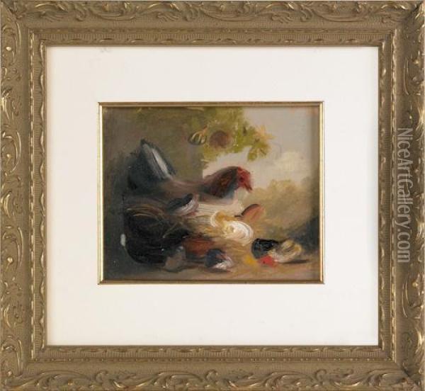 Chickens Oil Painting - Mary Russell Smith