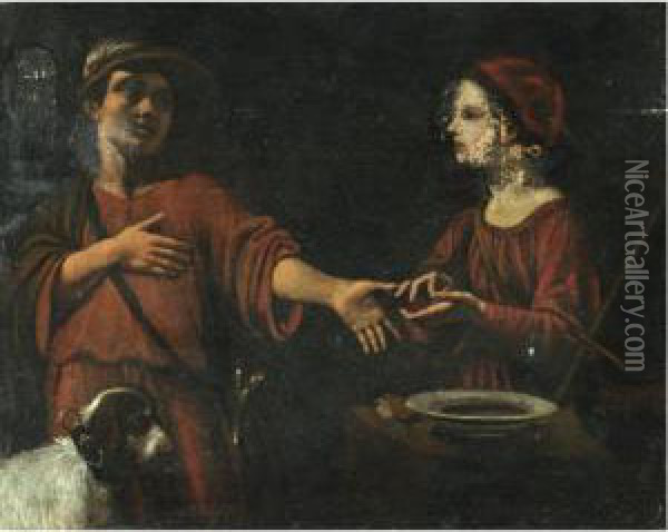 A Young Man Having His Fortune Told Oil Painting - Angelo Caroselli