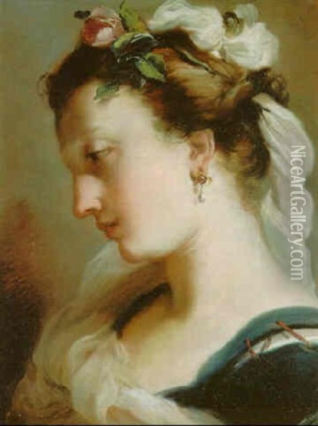 A Girl, In Profile, With A Rose In Her Hair Oil Painting - Gaetano Gandolfi