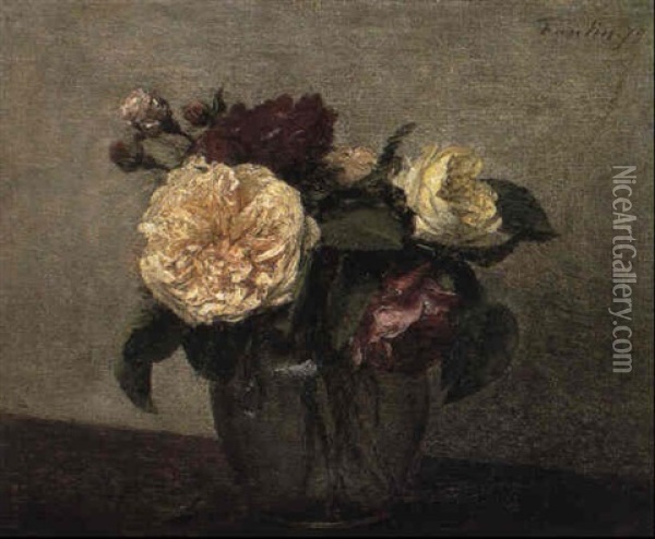 Roses Jaunes Et Rouges Oil Painting - Henri Fantin-Latour