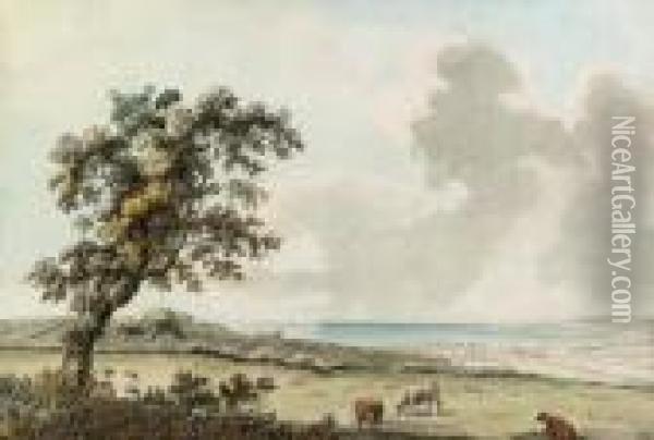 Weymouth Bay, With Cattle In The Foreground, Dorset Oil Painting - Samuel Hieronymus Grimm