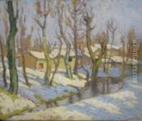 Village Sous La Neige Oil Painting - Etienne De Martenne