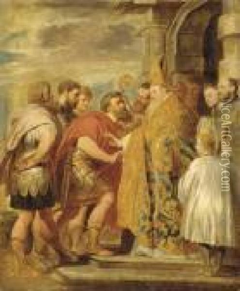Saint Ambrose And The Emperor Theodosius Oil Painting - Peter Paul Rubens