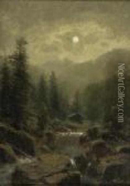 Mondbeschienene Gebirgslandschaft Oil Painting - Georg Emil Libert