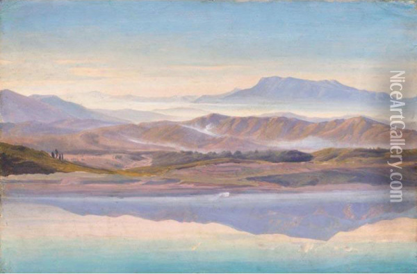 Berge Im Morgennebel (mountainous Landscape In The Early Morning Mist) Oil Painting - August Lucas