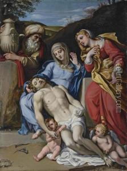 The Pieta Oil Painting - Domenico Zampieri (Domenichino)