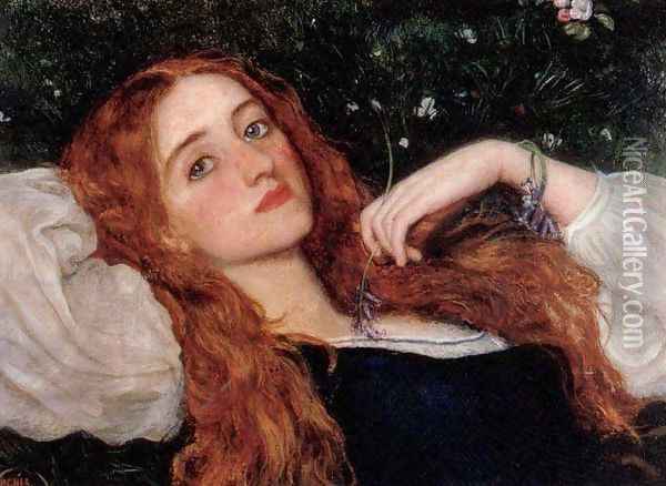 In the Grass 1864-65 Oil Painting - Arthur Hughes