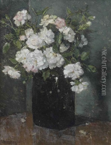 Roosjes; Roses In A Jar Oil Painting - Johannes Evert Hendrik Akkeringa