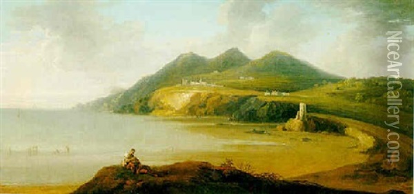 A View Of The Black Rocks And Of The Mountains On The South Side Of The Harbour Of Dublin Oil Painting - William Jones