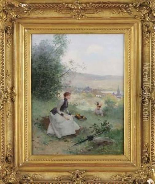 Elegante A La Campagne Oil Painting - Jules Frederic Ballavoine