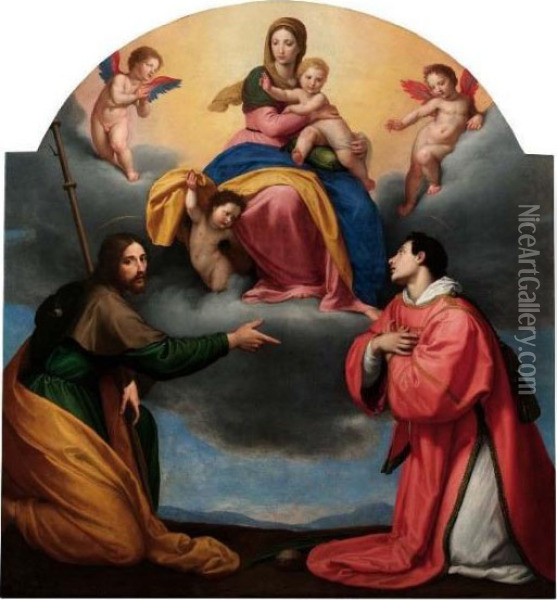Madonna Col Bambino E I Santi Jacopo E Stefano Oil Painting - Ottavio Vannini