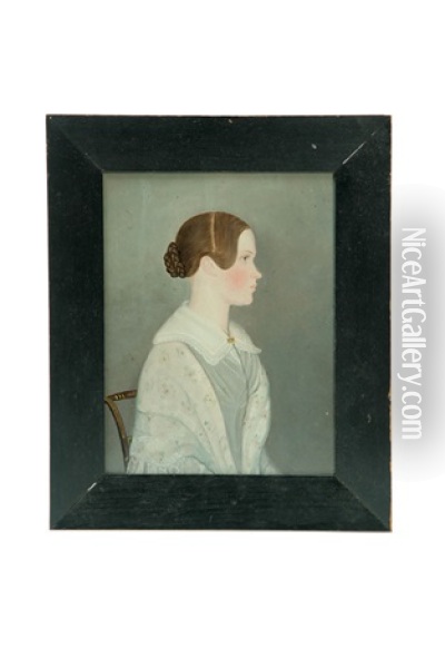 Profile Of A Young Woman Seated In A Decorated Chair Oil Painting - Jasper P. Miles