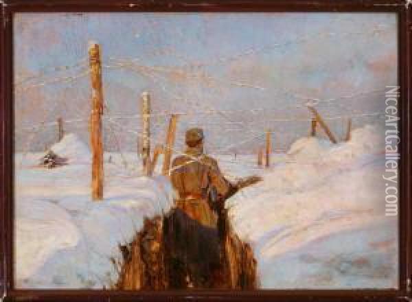 Soldat Im Verschneiten Schutzengraben Oil Painting - Sixtus, Ritter Von Dzbanski