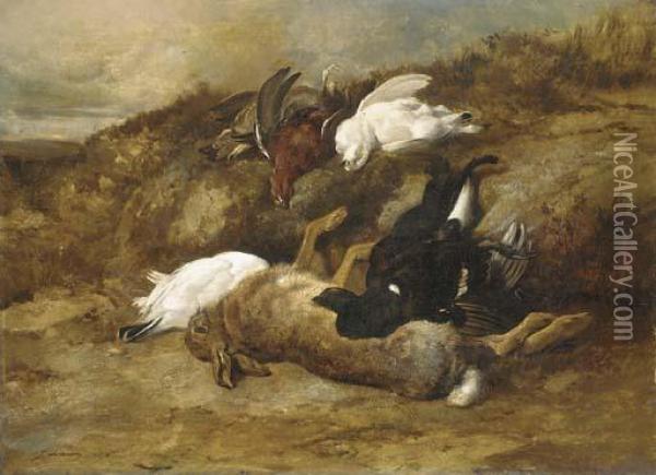 Dead Game In A Landscape Oil Painting - James Jnr Hardy