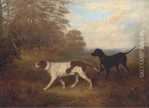 Gundogs On The Scent Oil Painting - Joseph Dunn Of Worcester