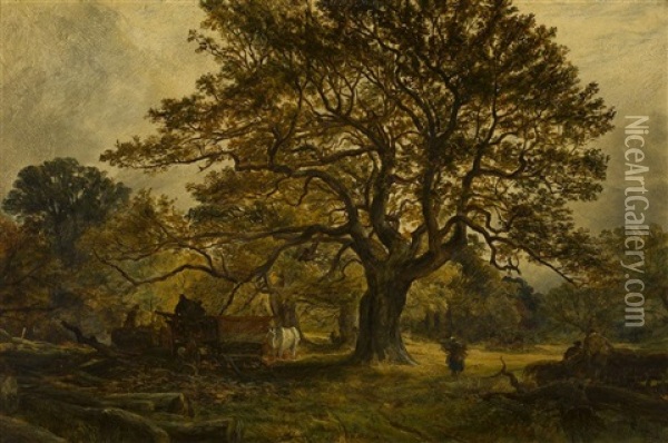 Wood Cutters, Cadzow Forest Oil Painting - Samuel Bough