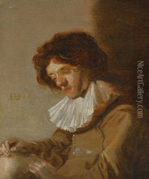 A Youth Holding A Flask Oil Painting - Dirck Hals