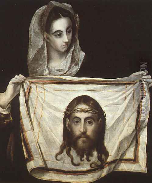 St Veronica Holding the Veil c. 1580 Oil Painting - El Greco (Domenikos Theotokopoulos)