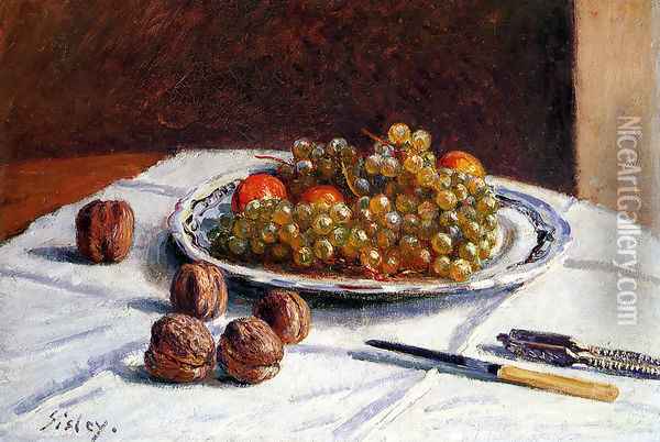 Grapes And Walnuts On A Table Oil Painting - Alfred Sisley