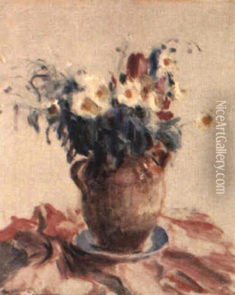 Still Life With Flowers In An Earthenware Jug Oil Painting - Roderic O'Conor