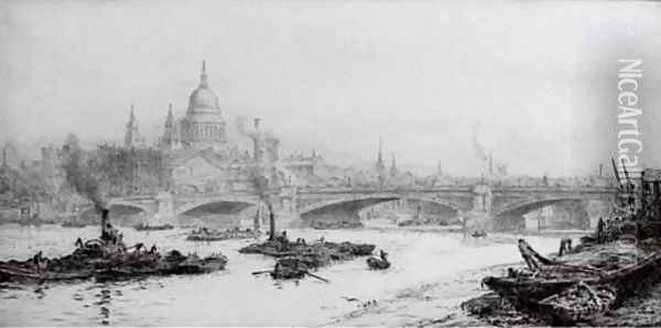 Barges on the Thames before St. Paul's Cathedral 3 Oil Painting - William Lionel Wyllie