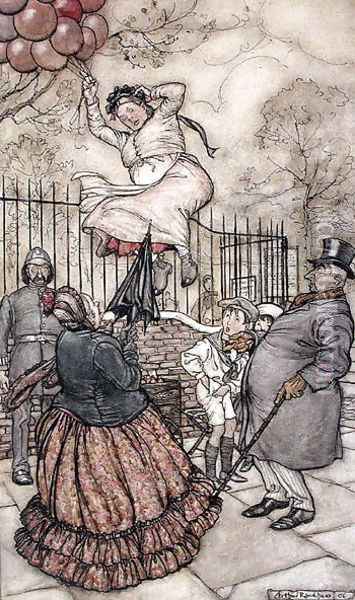 Balloons, illustration from Peter Pan in Kensington Gardens, by J.M Barrie, published 1906 Oil Painting - Arthur Rackham