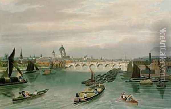 A View of Blackfriars Bridge and St Pauls Oil Painting - Robert the Elder Havell