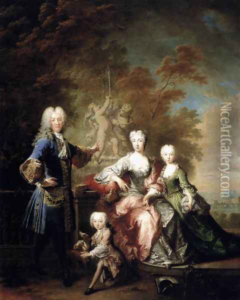 Count Ferdinand Adolf von Plettenberg and his Family 1727 Oil Painting - Robert Tournieres