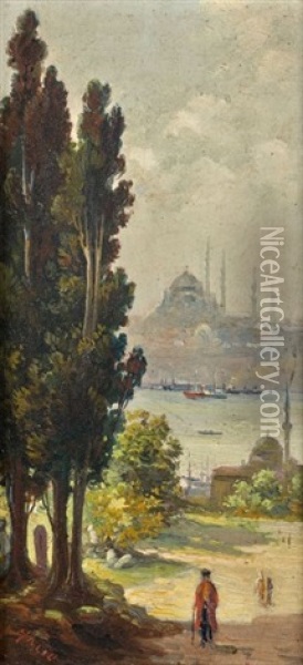 Vue De La Mosquee De Suleymaniye Oil Painting - Halil Pasha