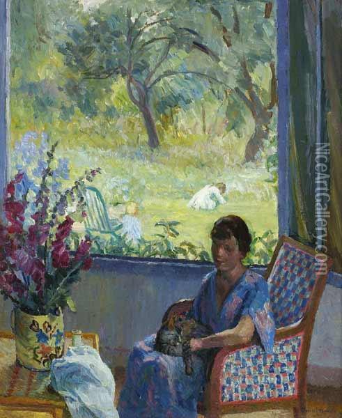 Room With View Of The Garden Oil Painting - Anna Wood Brown