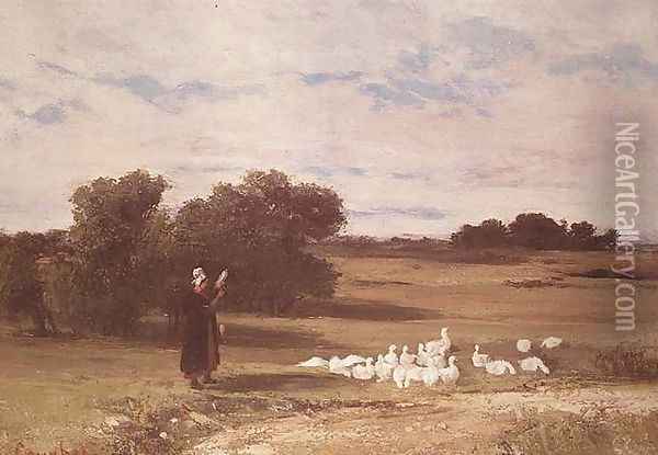 Girl with Geese Oil Painting - Gustave Courbet
