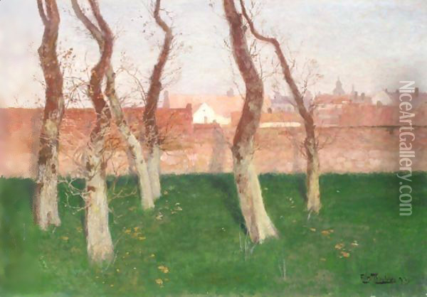 Utsikt Over Bymuren I Montreuil-Sur-Mer (View Over The Town Wall Of Montreuil-Sur-Mer) Oil Painting - Fritz Thaulow