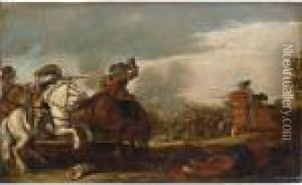 A Cavalry Battle Scene Oil Painting - Jan the Younger Martszen
