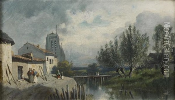 Bords De Riviere Oil Painting - Eugene Ciceri