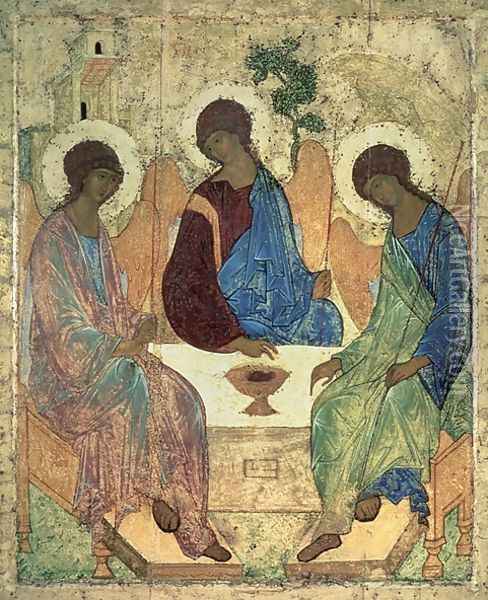 The Holy Trinity, 1420s Oil Painting - Andrei Rublev
