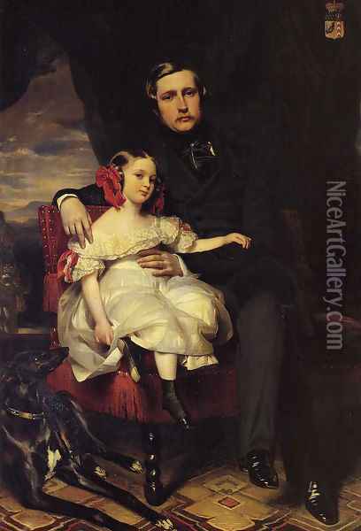 Napoleon Alexandre Louis Joseph Berthier, Prince de Wagram and his Daughter, Malcy Louise Caroline Frederique Oil Painting - Franz Xavier Winterhalter