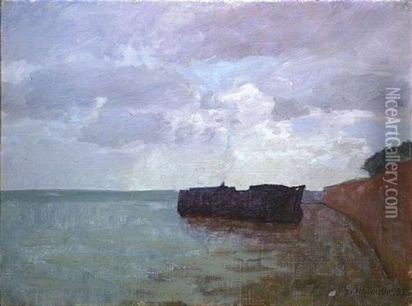 Spezia, Schwarzes Schiff Oil Painting - Gustav Schoenleber