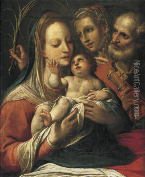 Madonna And Child With Saints Peter And Lucy Oil Painting - Bartolomeo Passarotti
