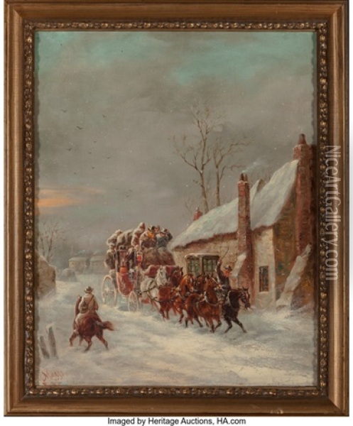 Stagecoach In Winter Oil Painting - John Charles Maggs