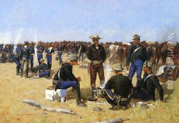 A Cavalryman's Breakfast on the Plains Oil Painting - Frederic Remington
