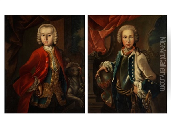 Brustbildnis Eines Jungen Adeligen (+ Portrait Eines Hofischen Knaben; Pair) Oil Painting - Johann Michael Franz