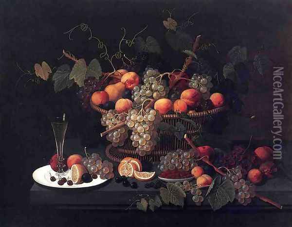 Still Life: Champagne and Fruit Oil Painting - Severin Roesen