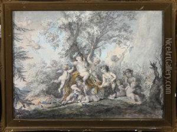 Bacchus And Followers In A Woodland Setting Oil Painting - J. Murray