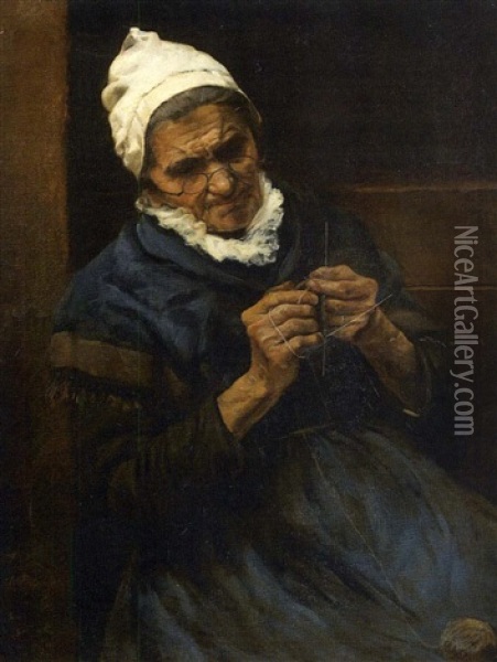 Femme Tricotant Oil Painting - Gaston La Touche